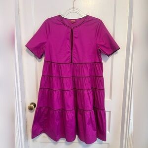 Staud purple midi cotton tiered dress with pockets $285 Size M LIKE NEW
